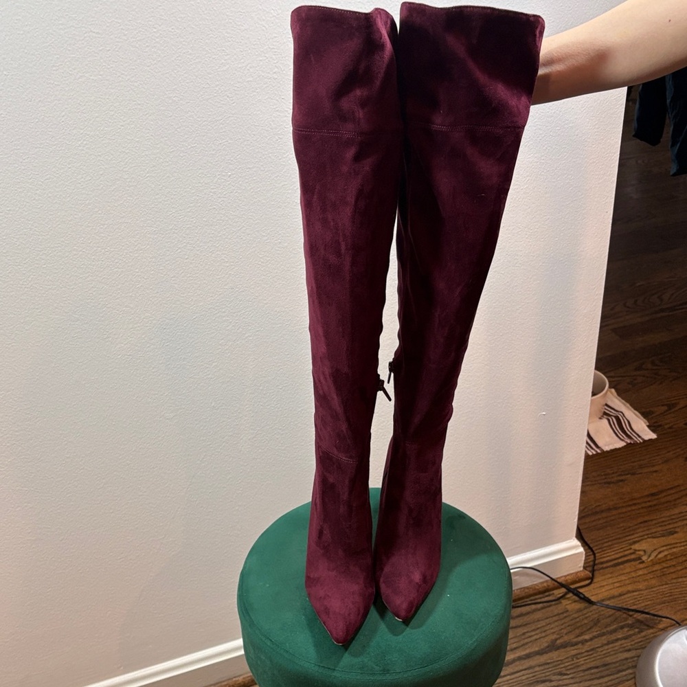 Aldo Burgundy Over-the-Knee Lace-Up Stiletto Boots